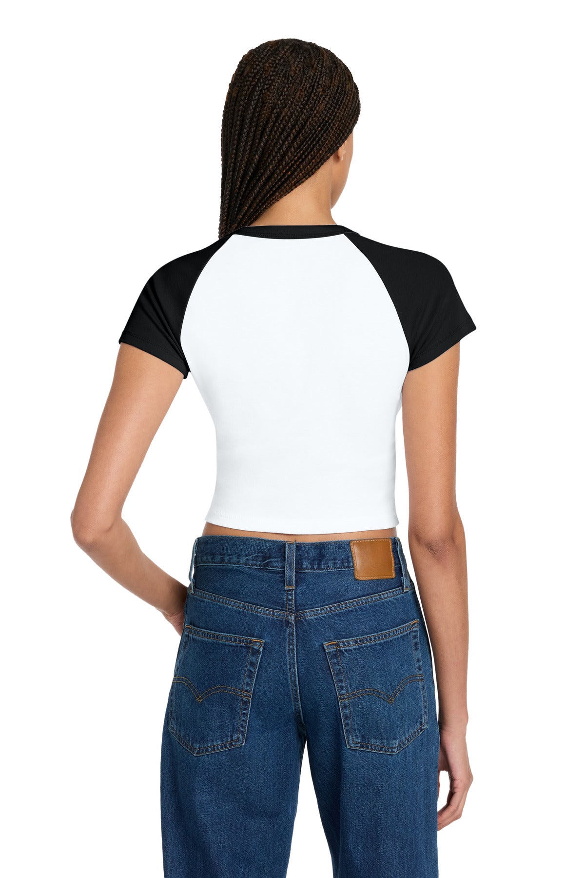 White/Blk BELLA+CANVAS Women's Micro Rib Raglan Baby Tee BC1201 plain