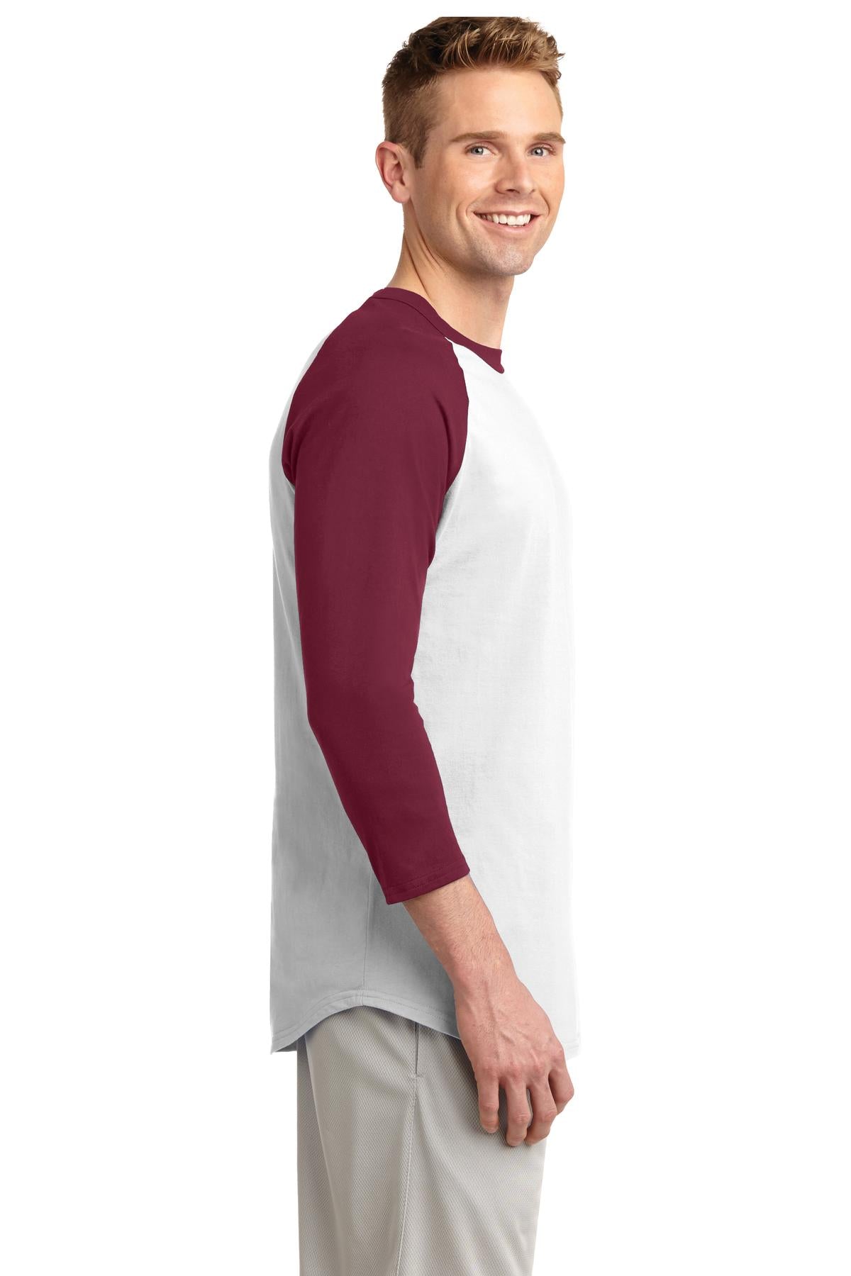 White/Cardinal Sport-Tek Colorblock Raglan Jersey. T200 plain