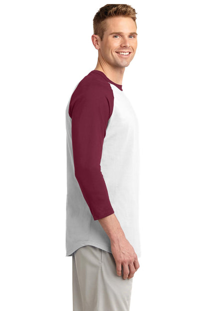 White/Cardinal Sport-Tek Colorblock Raglan Jersey. T200 plain