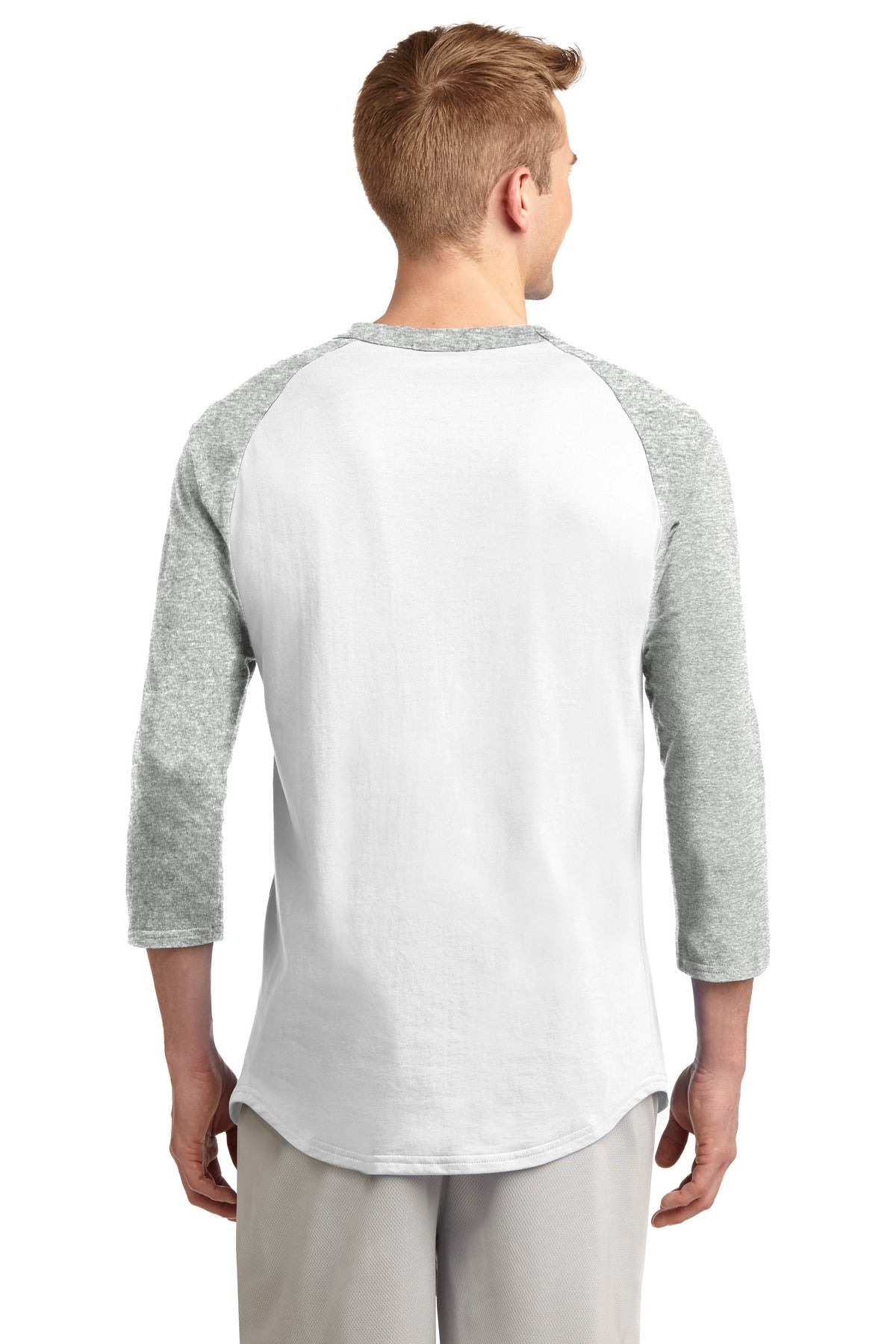White/Grey Hth Sport-Tek Colorblock Raglan Jersey. T200 plain