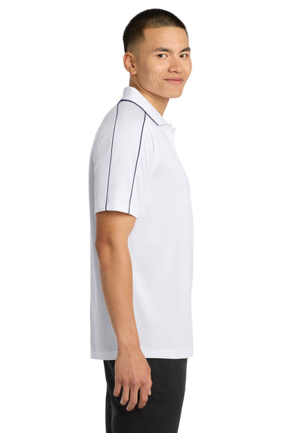 White/Iron Gry Sport-Tek Micropique Sport-Wick Piped Polo. ST653 plain