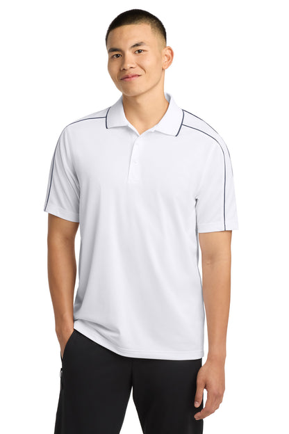 White/Iron Gry Sport-Tek Micropique Sport-Wick Piped Polo. ST653 plain