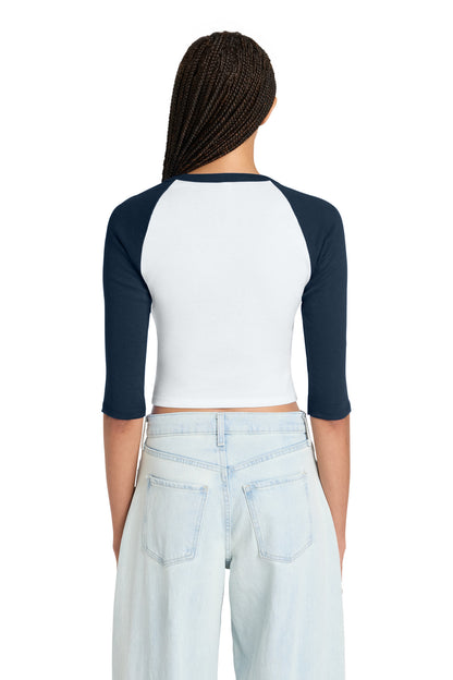 White/Navy BELLA+CANVAS Women's Micro Rib 3/4 Raglan Baby Tee BC1200 plain