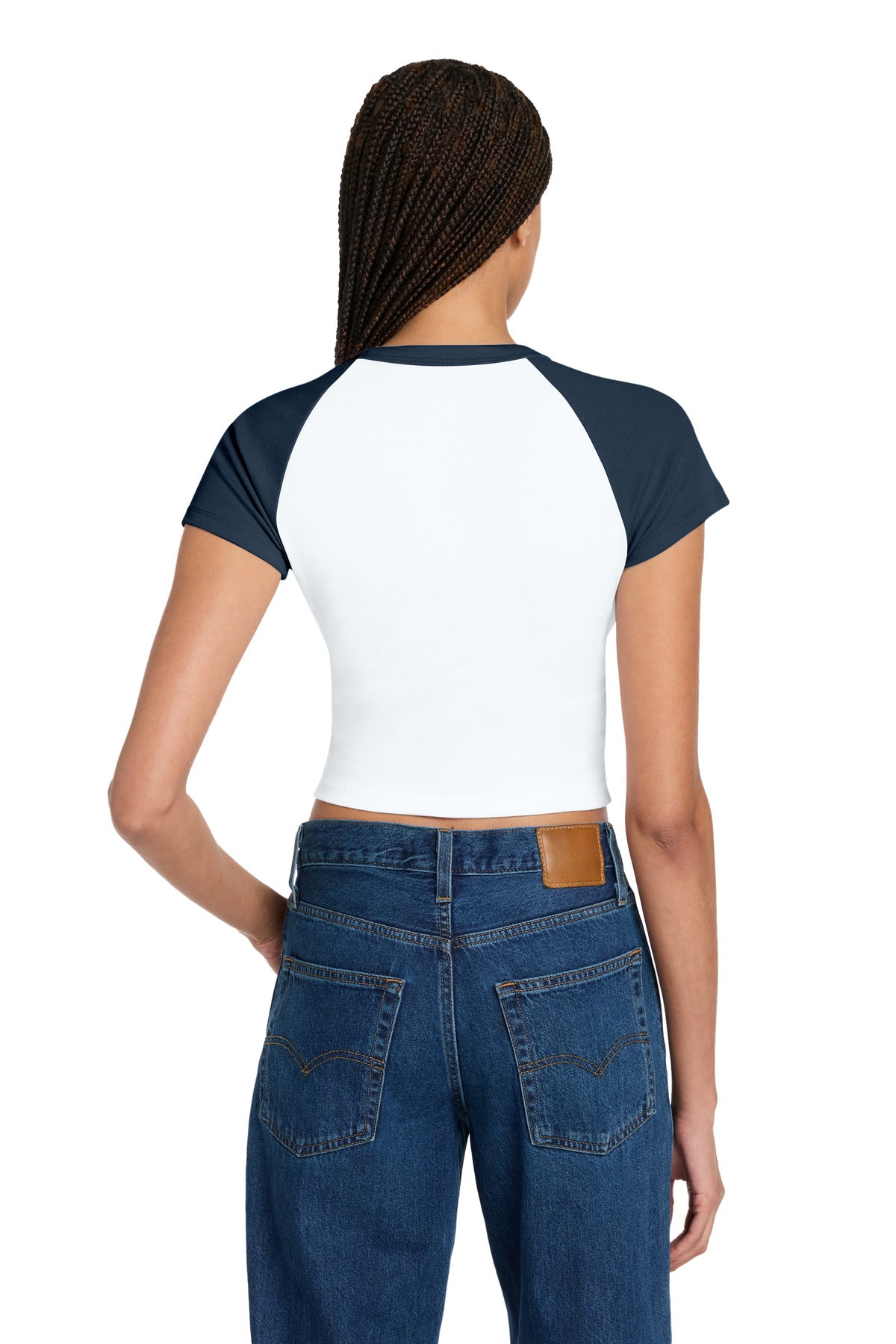 White/Navy BELLA+CANVAS Women's Micro Rib Raglan Baby Tee BC1201 plain