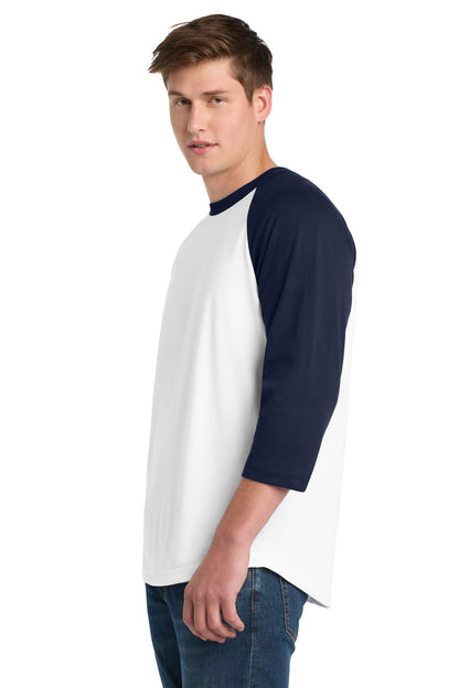 White/Navy Sport-Tek Colorblock Raglan Jersey. T200 plain