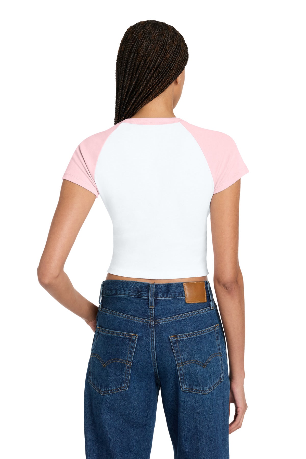 White/Pink BELLA+CANVAS Women's Micro Rib Raglan Baby Tee BC1201 plain