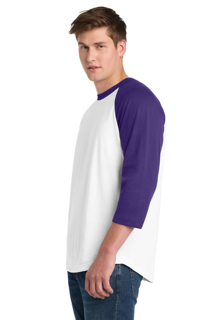 White/Purple Sport-Tek Colorblock Raglan Jersey. T200 plain
