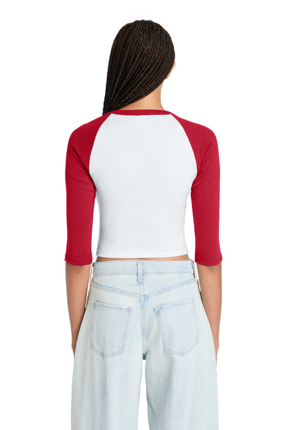 White/Red BELLA+CANVAS Women's Micro Rib 3/4 Raglan Baby Tee BC1200 plain