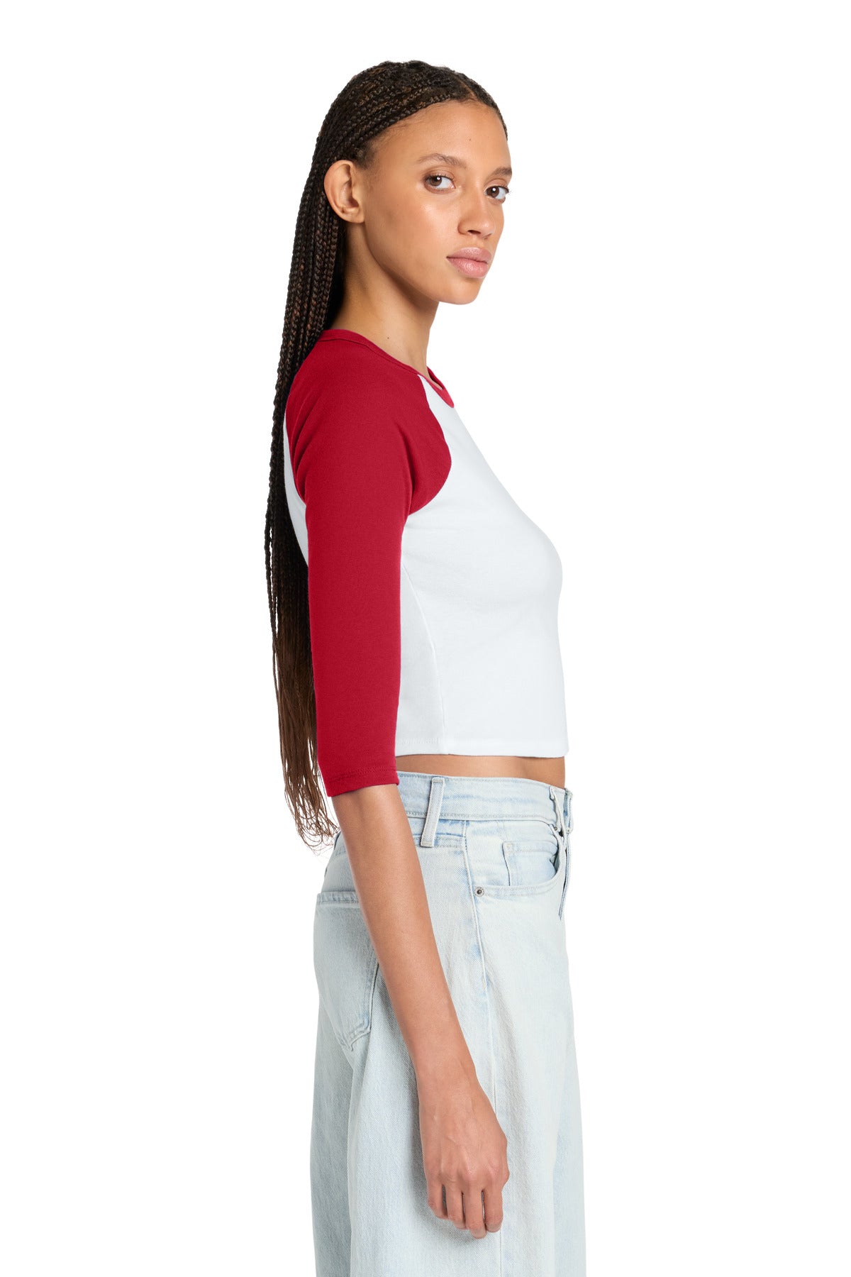 White/Red BELLA+CANVAS Women's Micro Rib 3/4 Raglan Baby Tee BC1200
