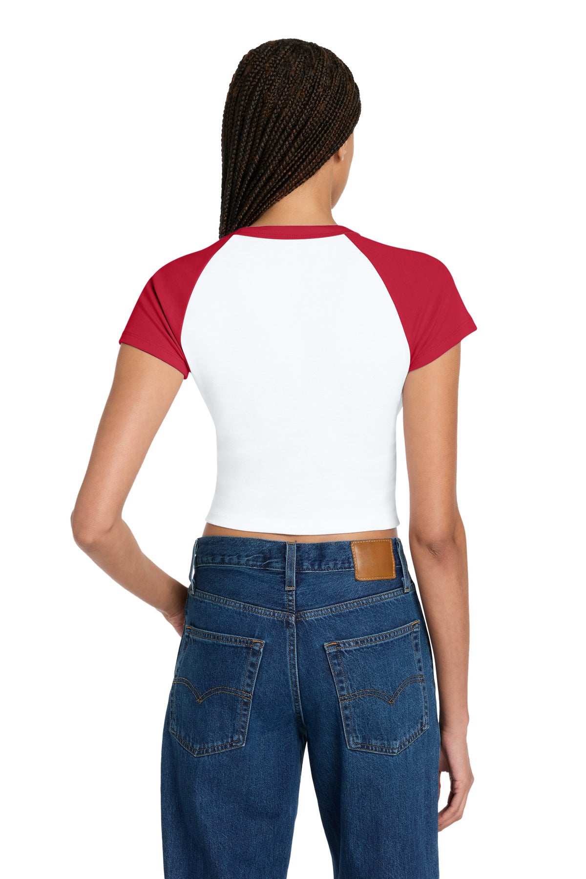 White/Red BELLA+CANVAS Women's Micro Rib Raglan Baby Tee BC1201 plain