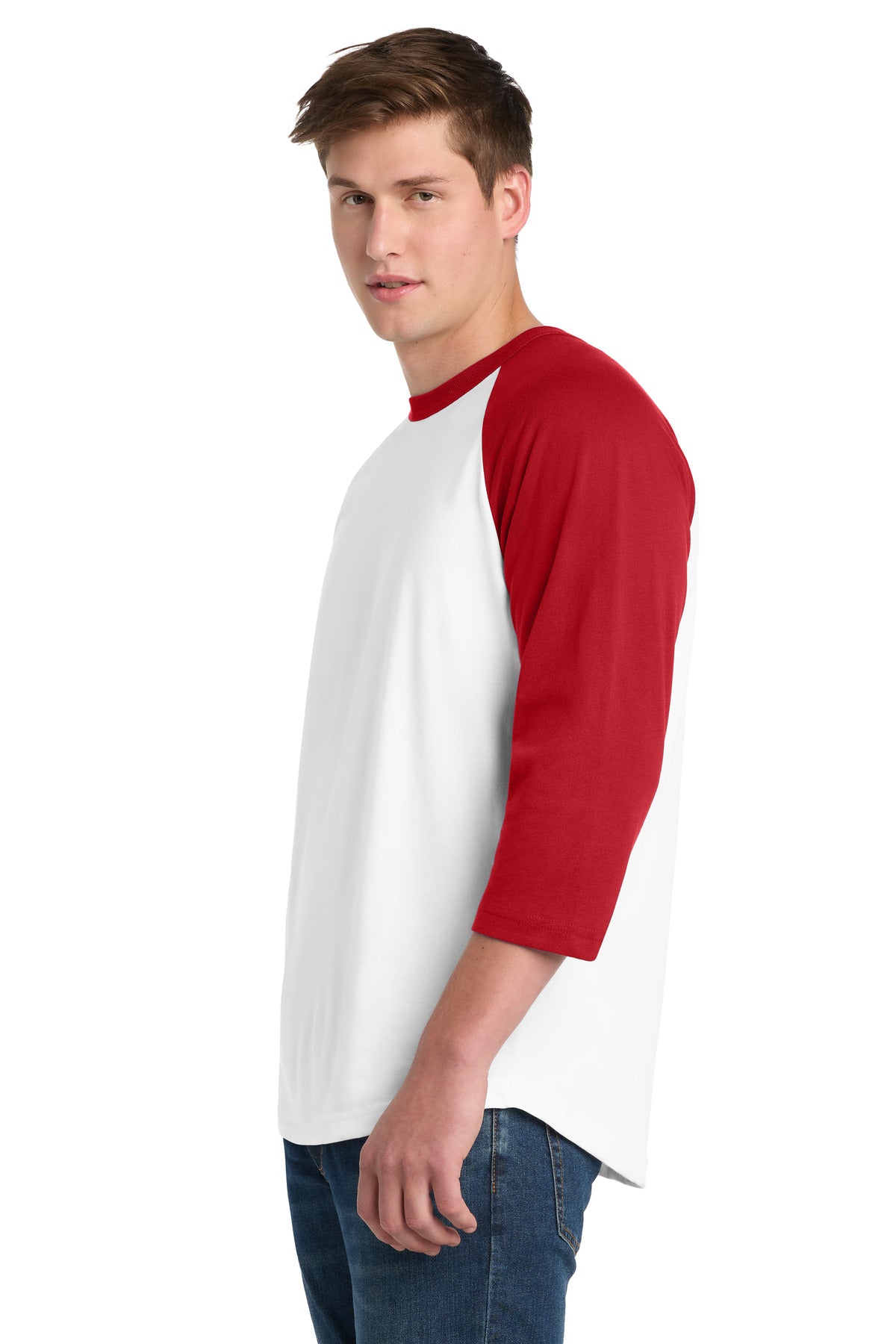 White/Red Sport-Tek Colorblock Raglan Jersey. T200 plain
