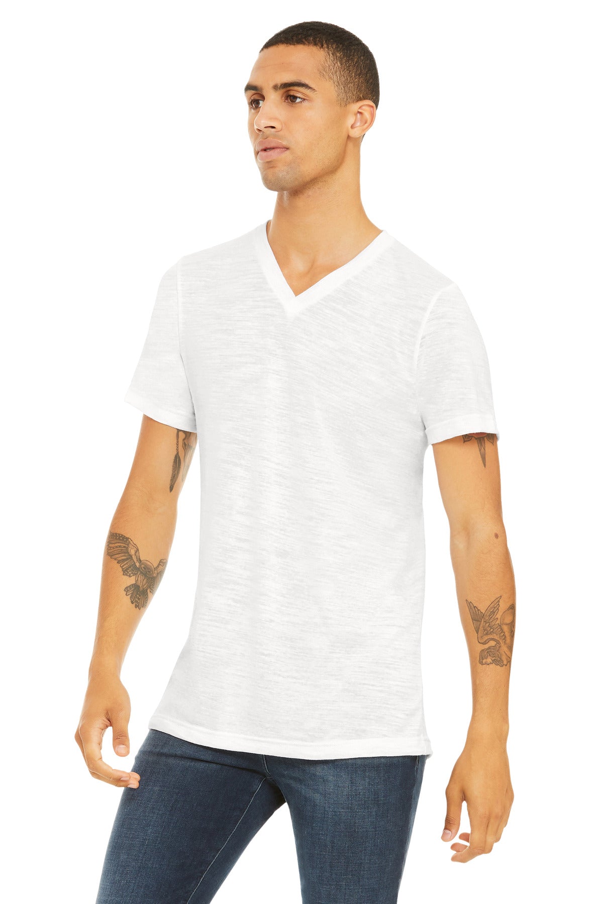 WhiteSlub BELLA+CANVAS Unisex Textured Jersey V-Neck Tee BC3655 plain