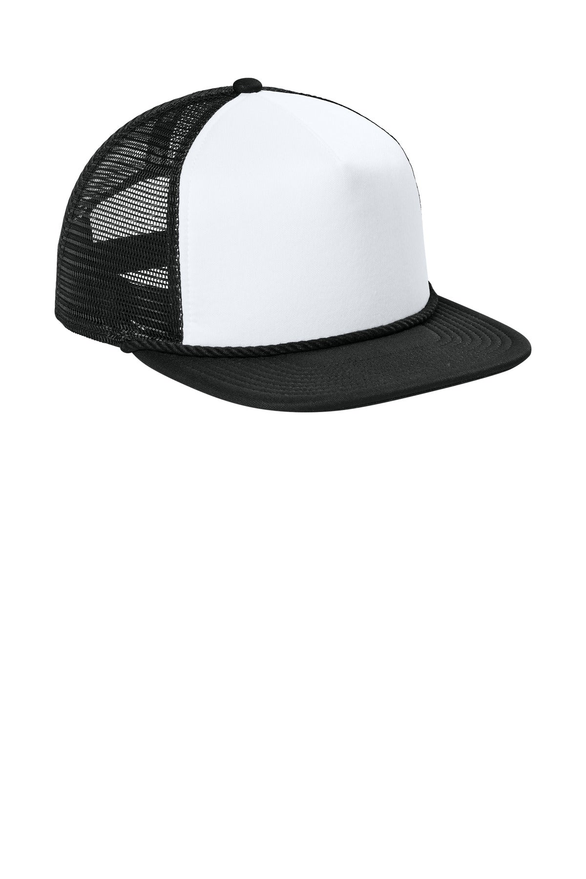 Wht/Bk/Bk New Era Foam Rope Trucker Cap NE410 plain