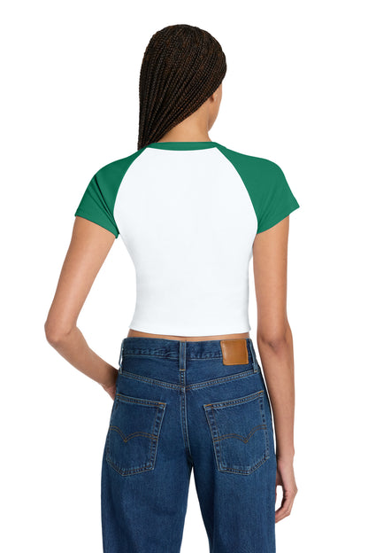 Wht/Kelly BELLA+CANVAS Women's Micro Rib Raglan Baby Tee BC1201 plain