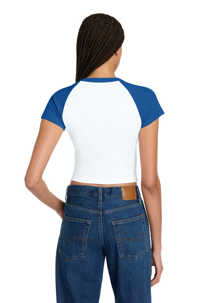 Wht/TrRy BELLA+CANVAS Women's Micro Rib Raglan Baby Tee BC1201 plain