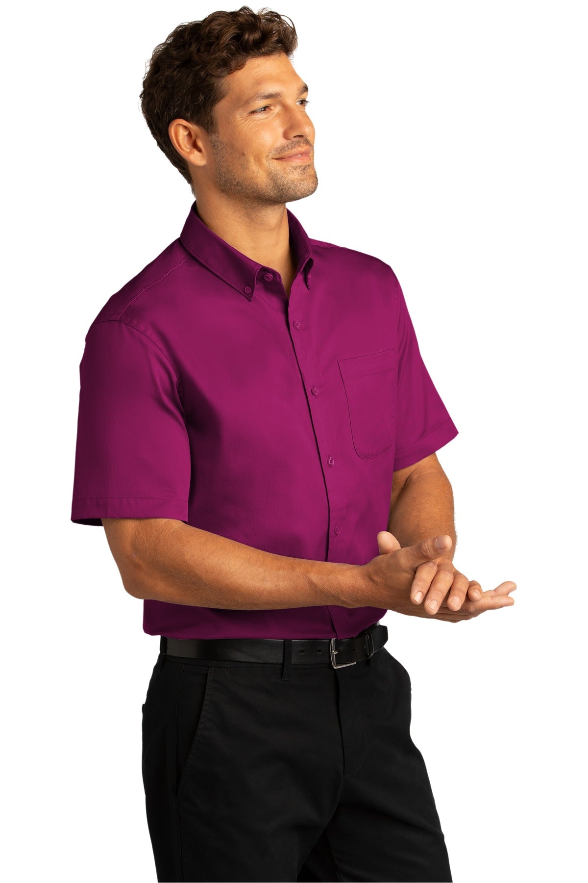 WildBerry Port Authority Short Sleeve SuperPro React Twill Shirt. W809 plain