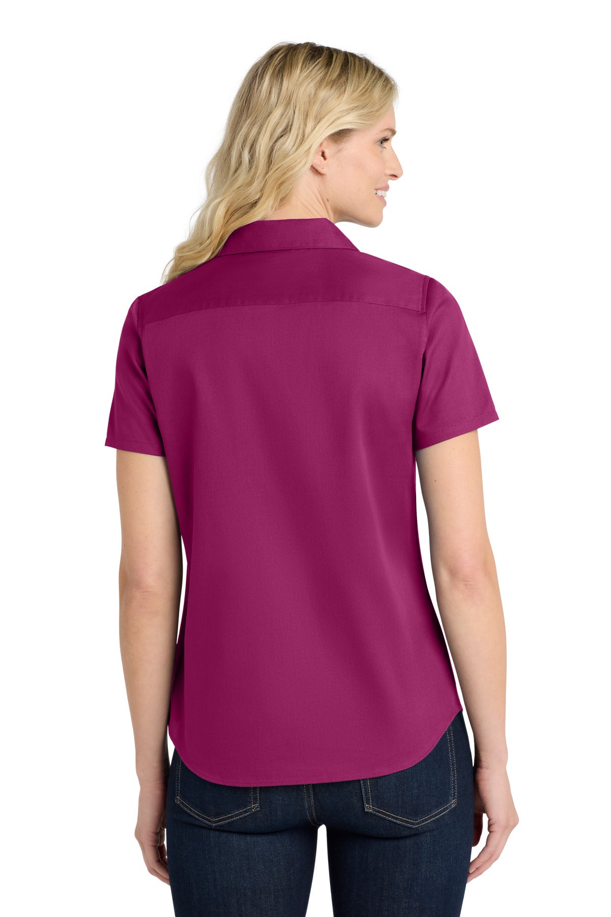 WildBerry Port Authority Women's Short Sleeve SuperPro React Twill Shirt. LW809 plain