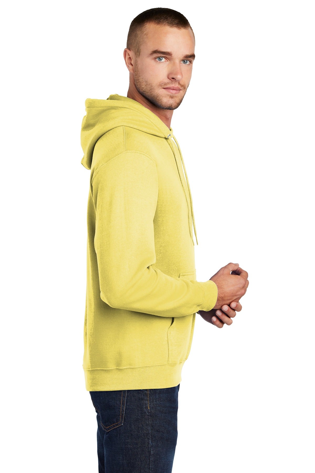 Yellow Port & Co Core Fleece Pullover Hooded Sweatshirt. PC78H