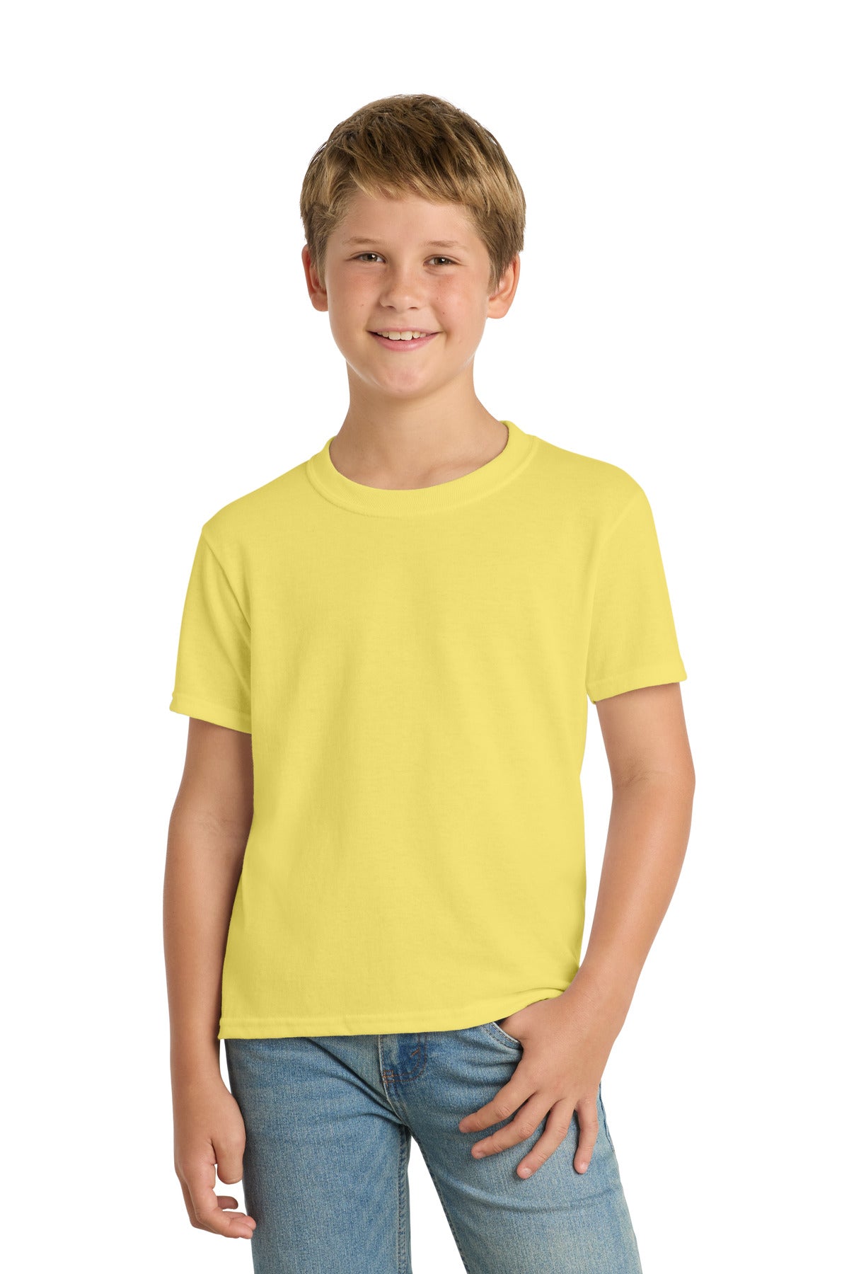 Yellow Port & Co Youth Core Blend Tee. PC55Y plain